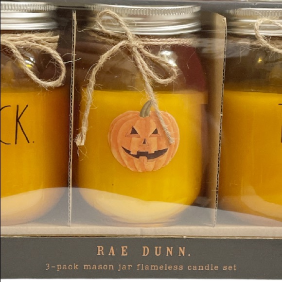 NIB Rae Dunn TRICK ๐ TREAT Mason Jar Flameless Candle 3 Pack - Picture 3 of 6